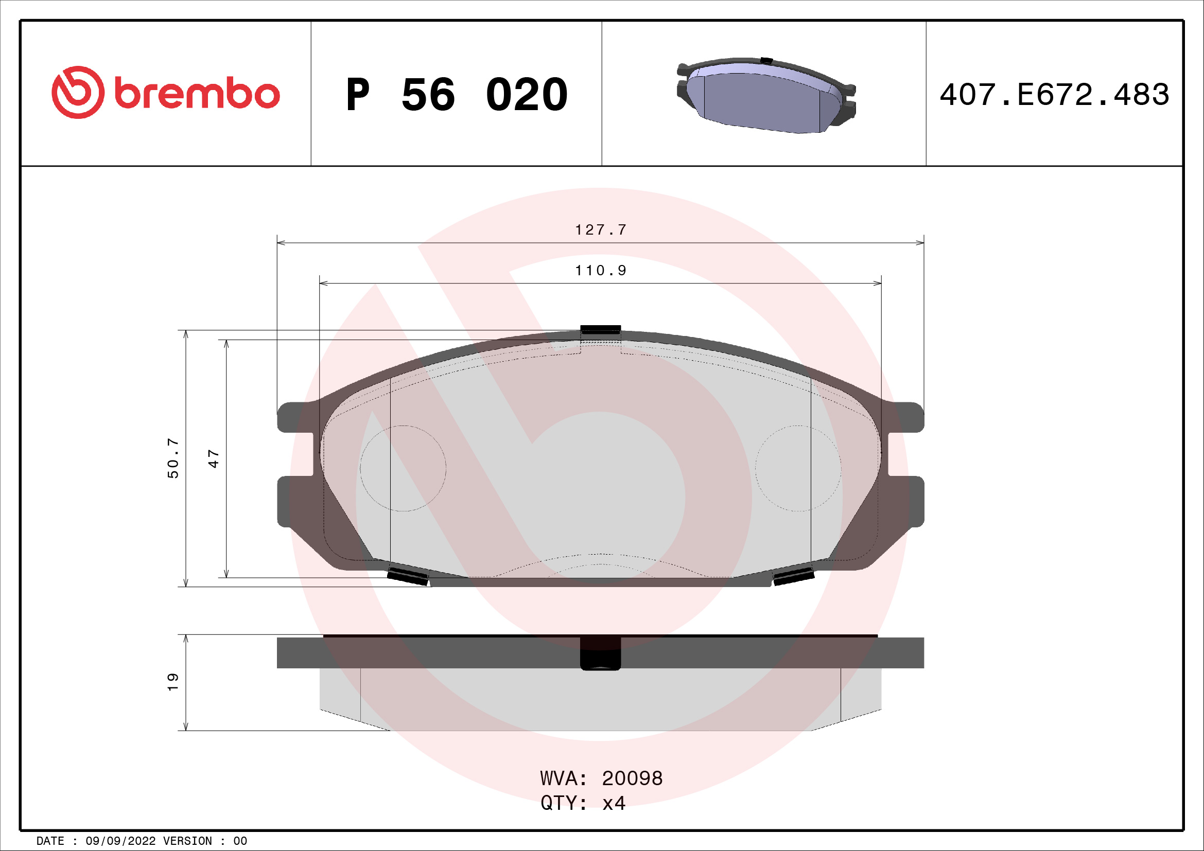 A.B.S. P 56 020 BREMBO Bremsbelagsatz, Scheibenbremse